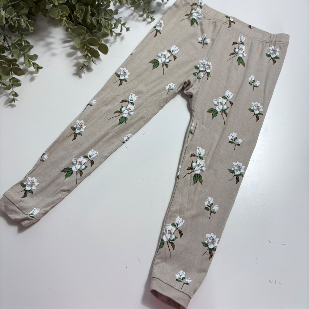 Kyte Baby‎ 3T Magnolia Floral Bamboo Rayon Leggings Tan Taupe Snug Fit Pants
